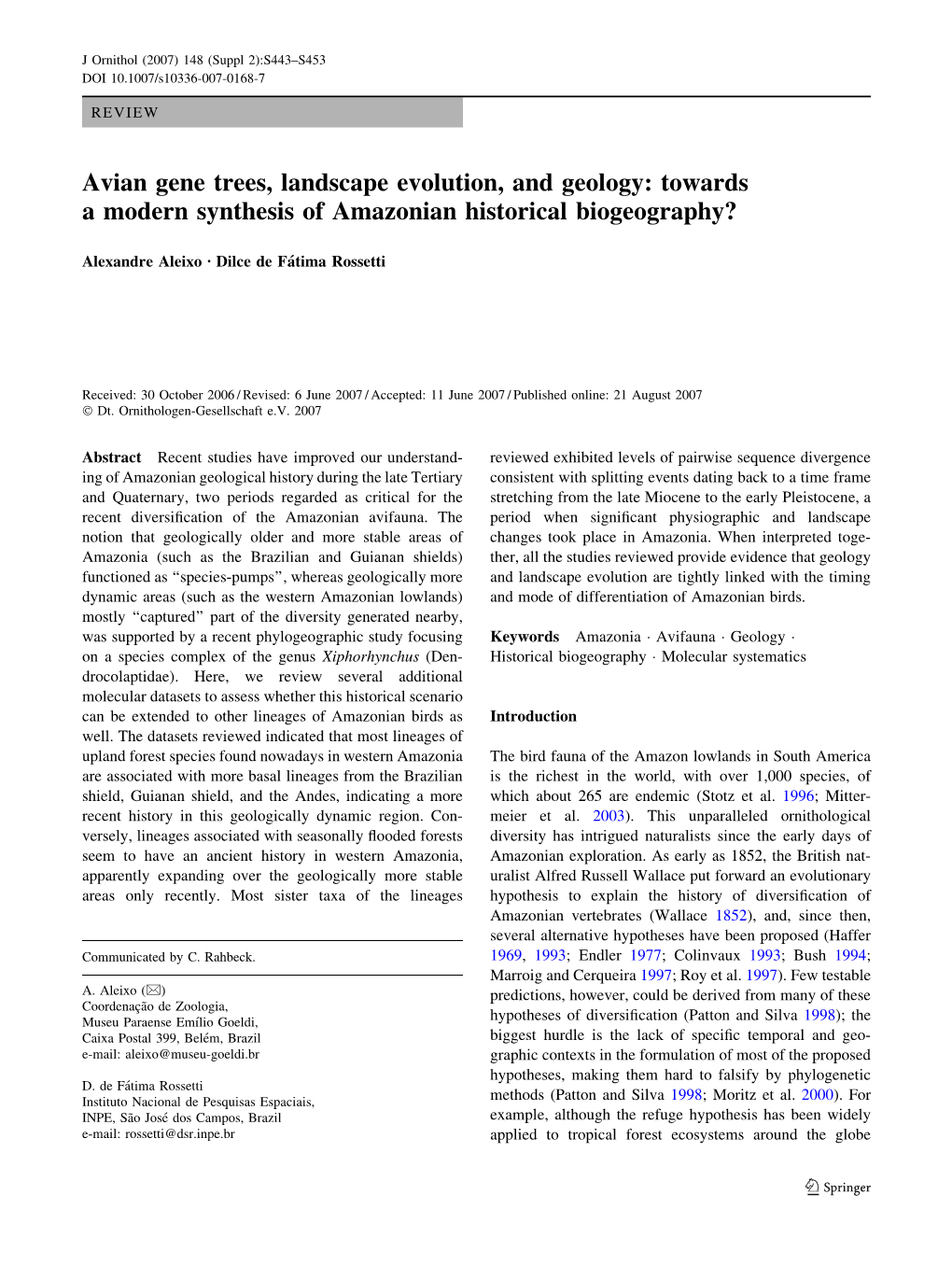 Avian Gene Trees, Landscape Evolution, and Geology: Towards a Modern Synthesis of Amazonian Historical Biogeography?