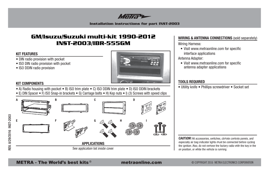 GM/Isuzu/Suzuki Multi-Kit 1990-2012 INST-2003/IBR-555GM