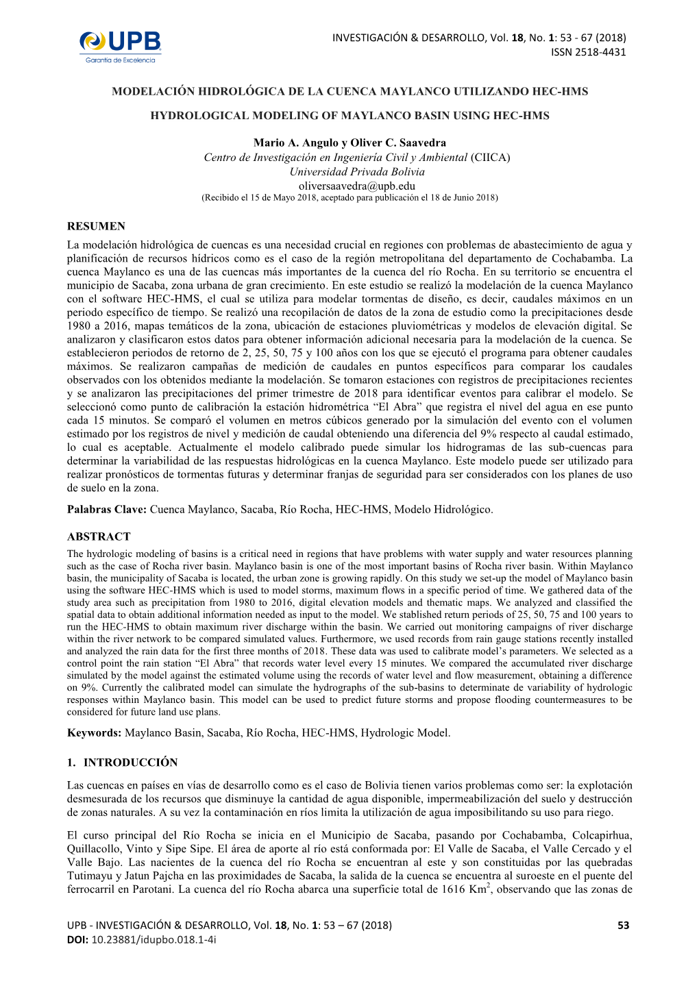 Modelación Hidrológica De La Cuenca Maylanco Utilizando Hec-Hms