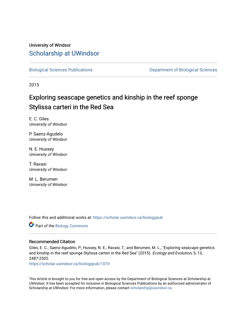 Exploring Seascape Genetics and Kinship in the Reef Sponge Stylissa Carteri in the Red Sea