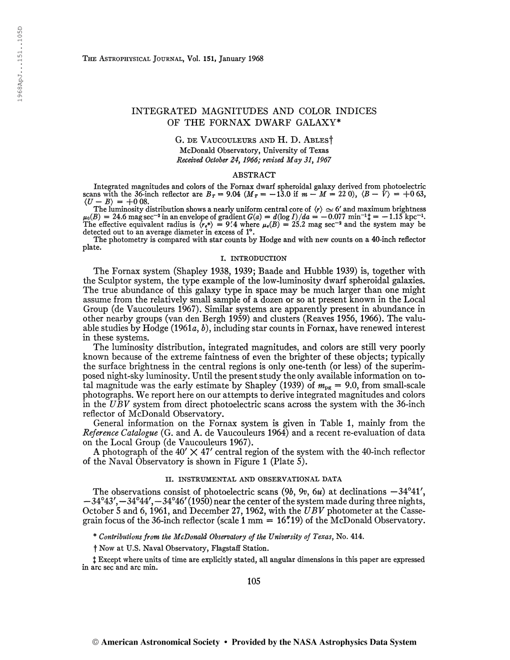 19 68Apj. . .151. .105D the Astrophysical Journal, Vol. 151