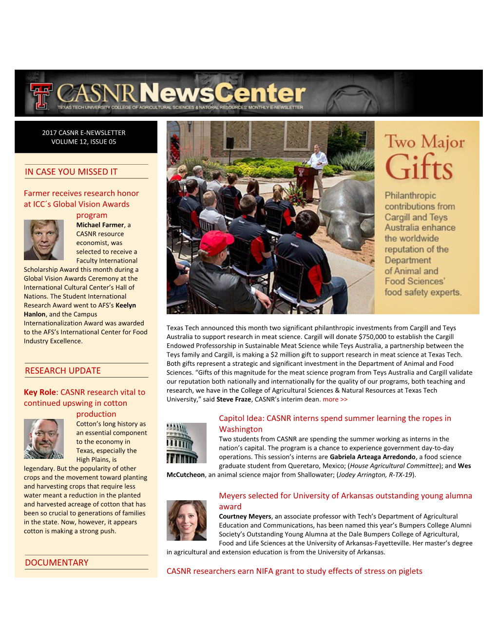 2017 Casnr E-Newsletter Volume 12, Issue 05