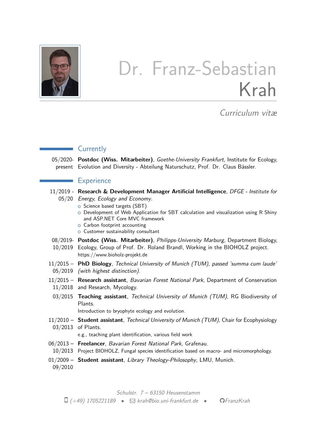 Dr. Franz-Sebastian Krah – Curriculum Vitæ