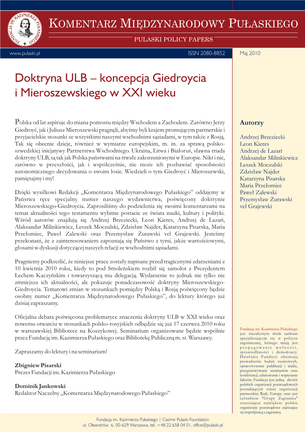 Doktryna ULB – Koncepcja Giedroycia I Mieroszewskiego W XXI Wieku