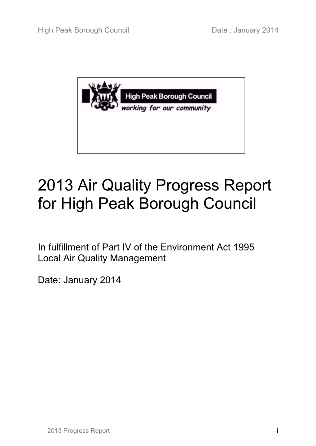 2013 Air Quality Progress Report for High Peak Borough Council