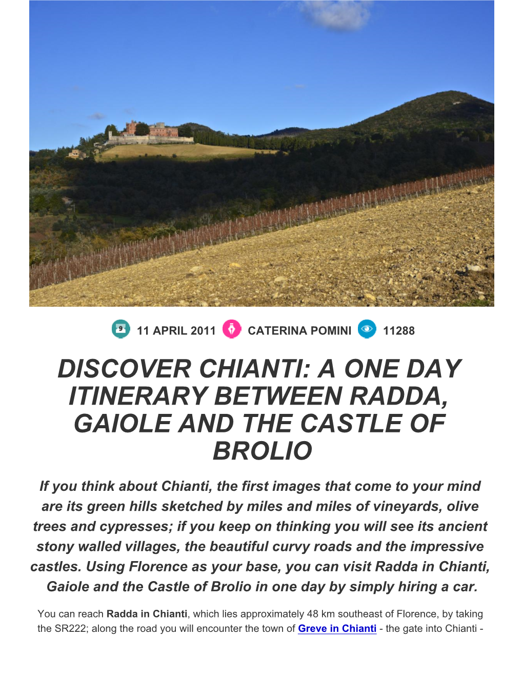 Discover Chianti: a One Day Itinerary Between Radda, Gaiole and the Castle of Brolio