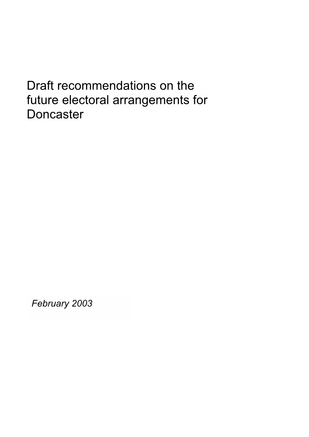 Draft Recommendations on the Future Electoral Arrangements for Doncaster