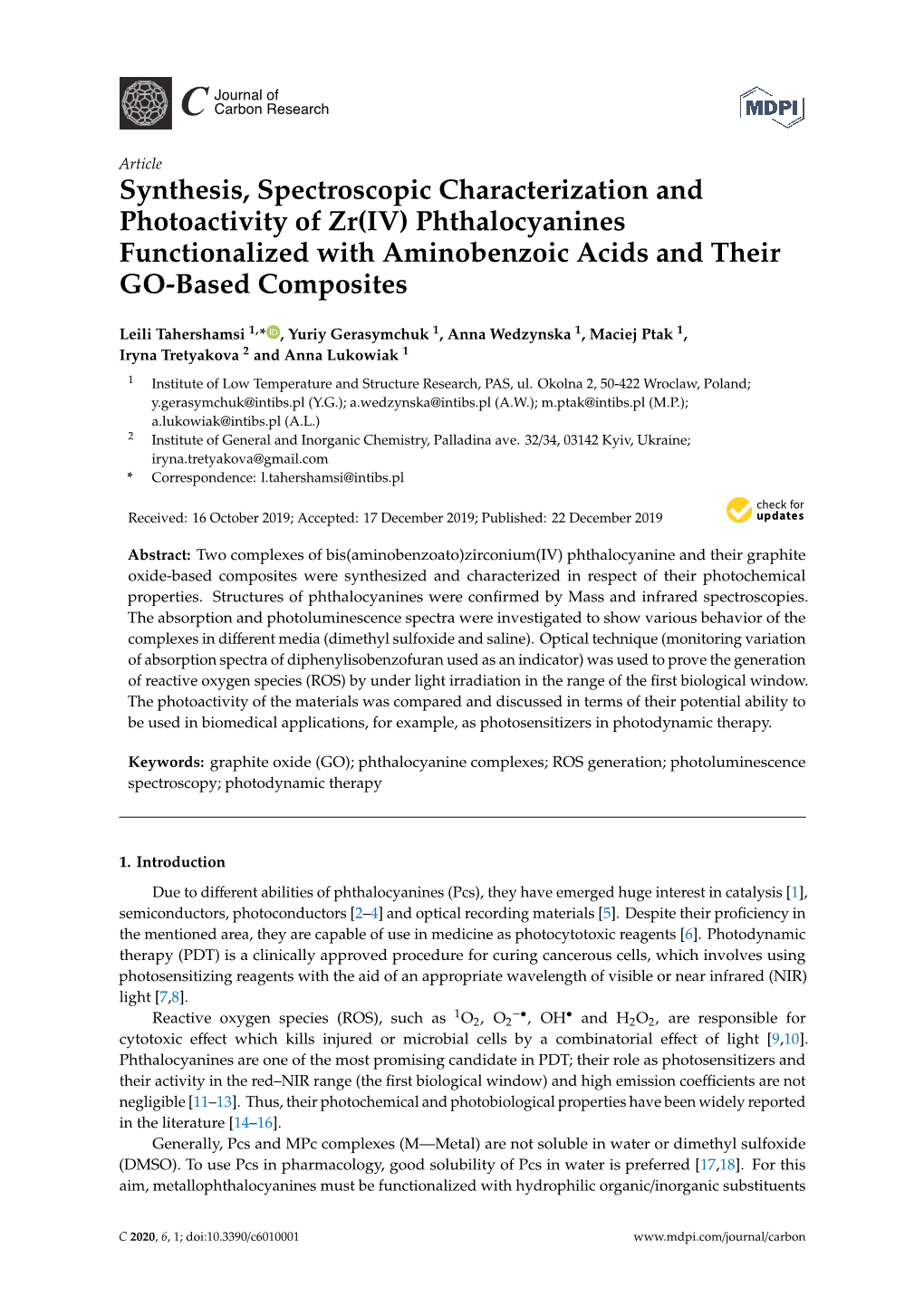 Phthalocyanines Functionalized with Aminobenzoic Acids and Their GO-Based Composites