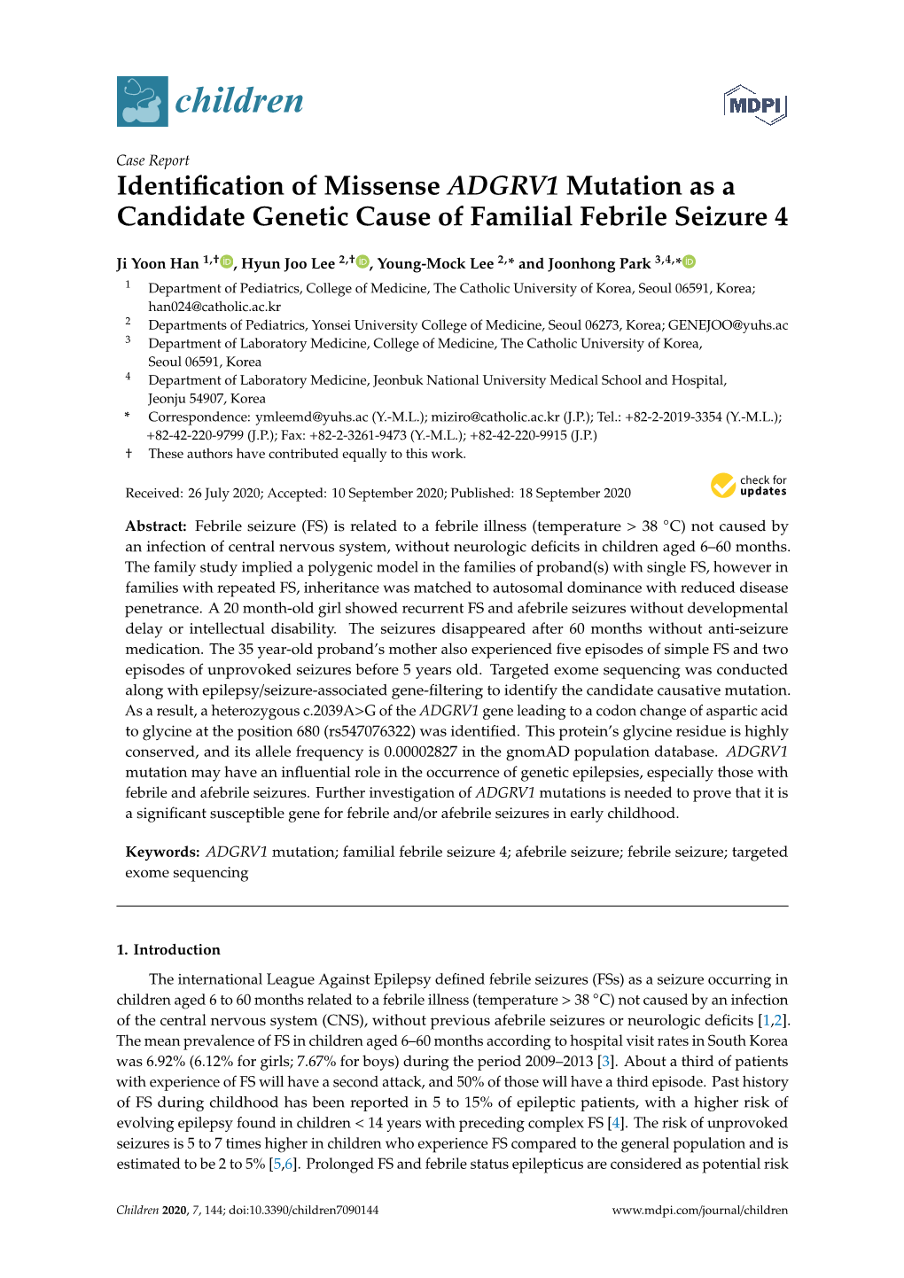 Identification of Missense ADGRV1 Mutation As a Candidate Genetic