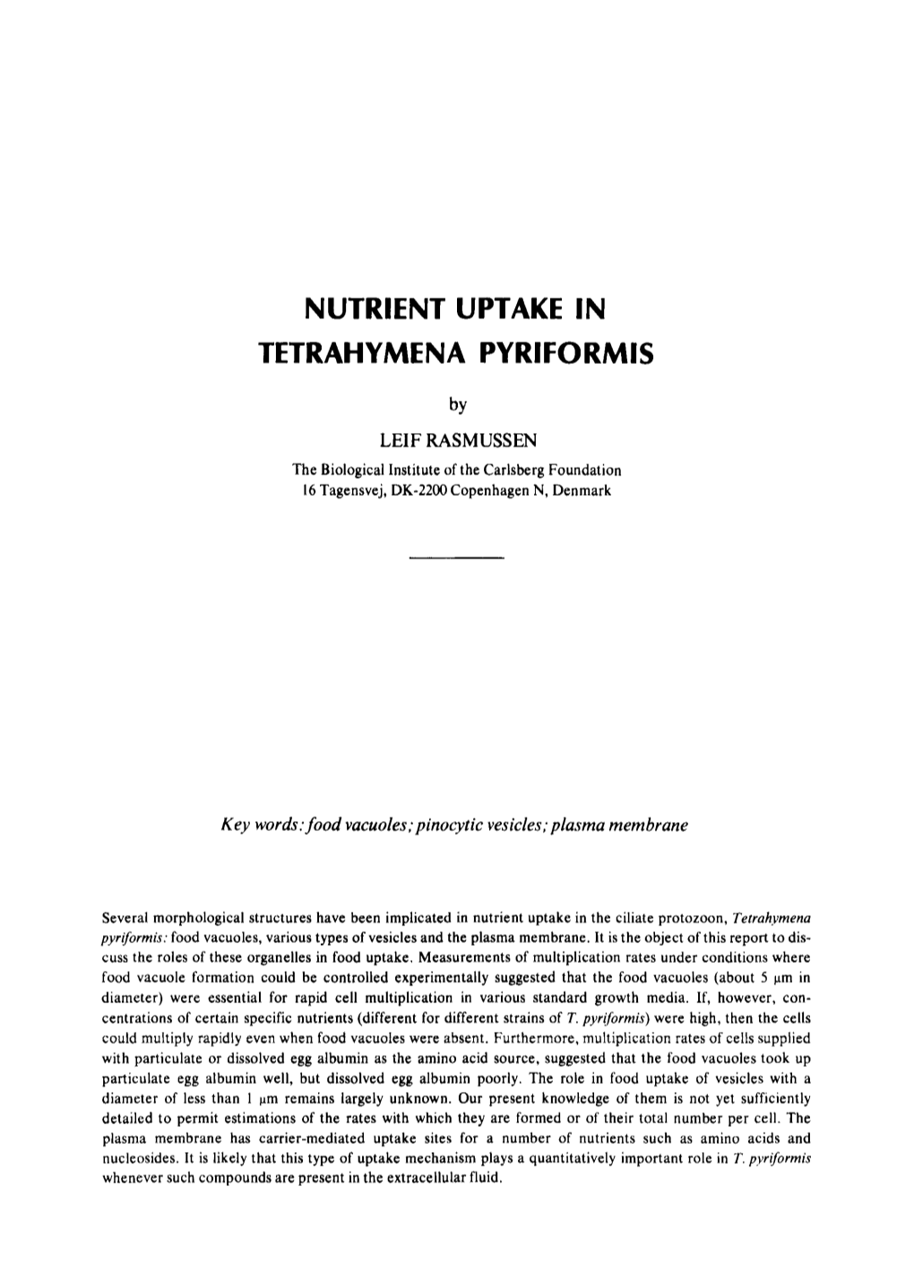 Nutrient Uptake in Tetrahymena Pyriformis