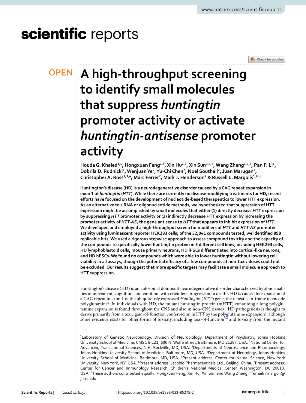 A High-Throughput Screening to Identify Small Molecules That