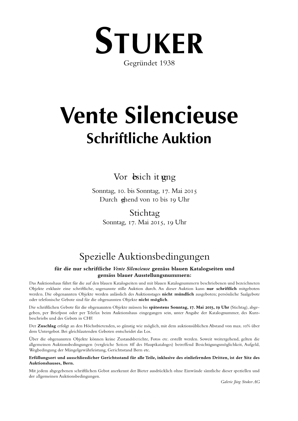 Vente Silencieuse Schriftliche Auktion