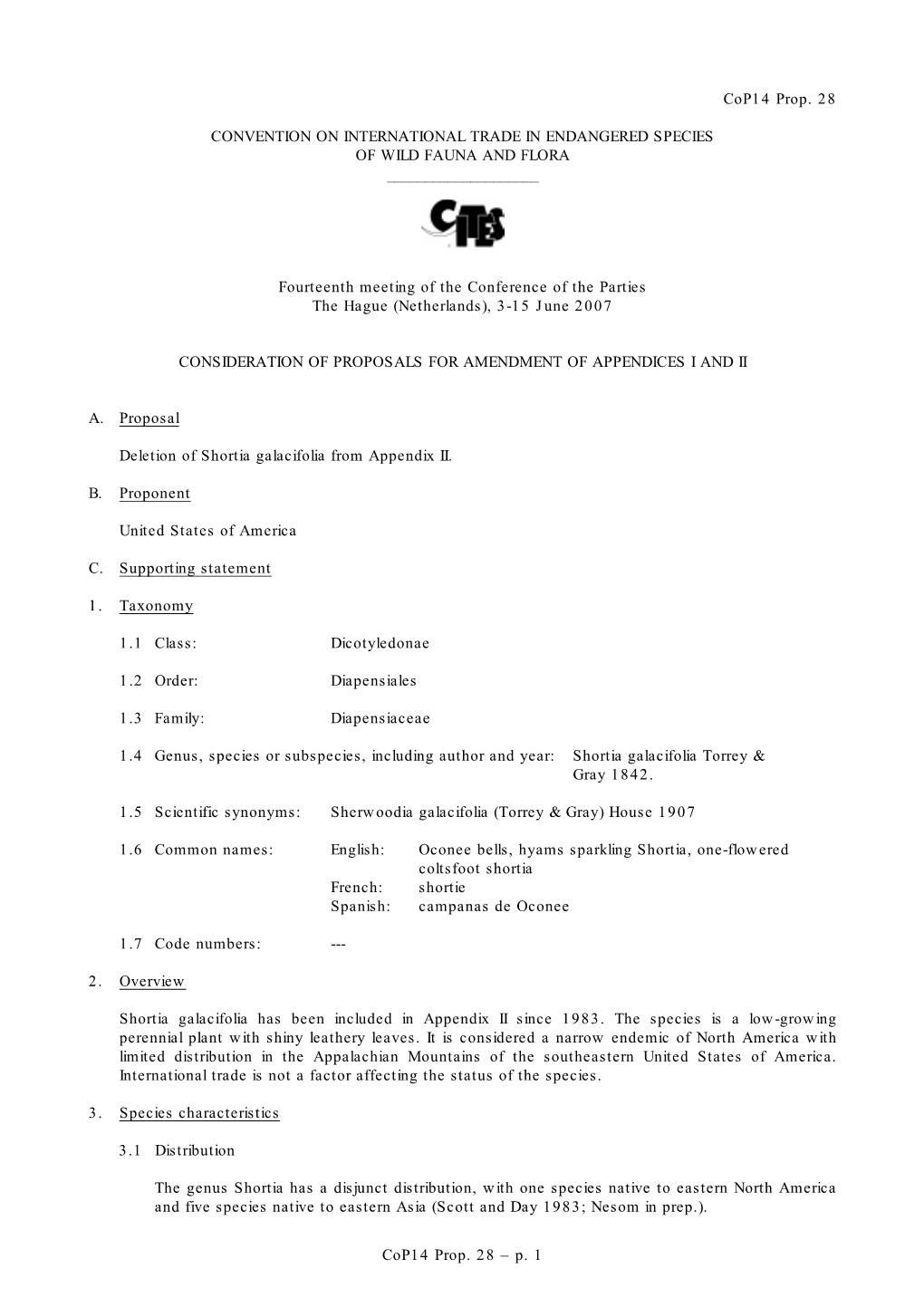 P. 1 Cop14 Prop. 28 CONVENTION on INTERNATIONAL TRADE IN