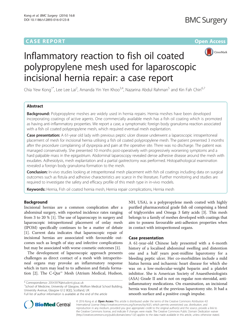 Inflammatory Reaction to Fish Oil Coated Polypropylene