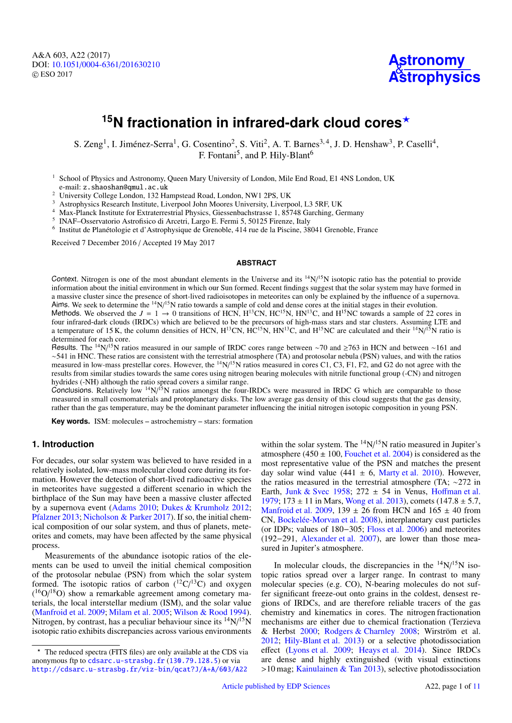 15N Fractionation in Infrared-Dark Cloud Cores? S