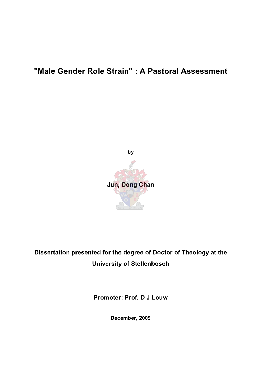 Male Gender Role Strain" : a Pastoral Assessment