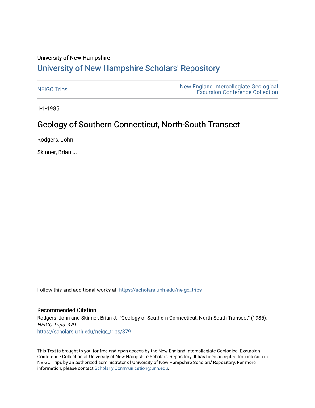 Geology of Southern Connecticut, North-South Transect