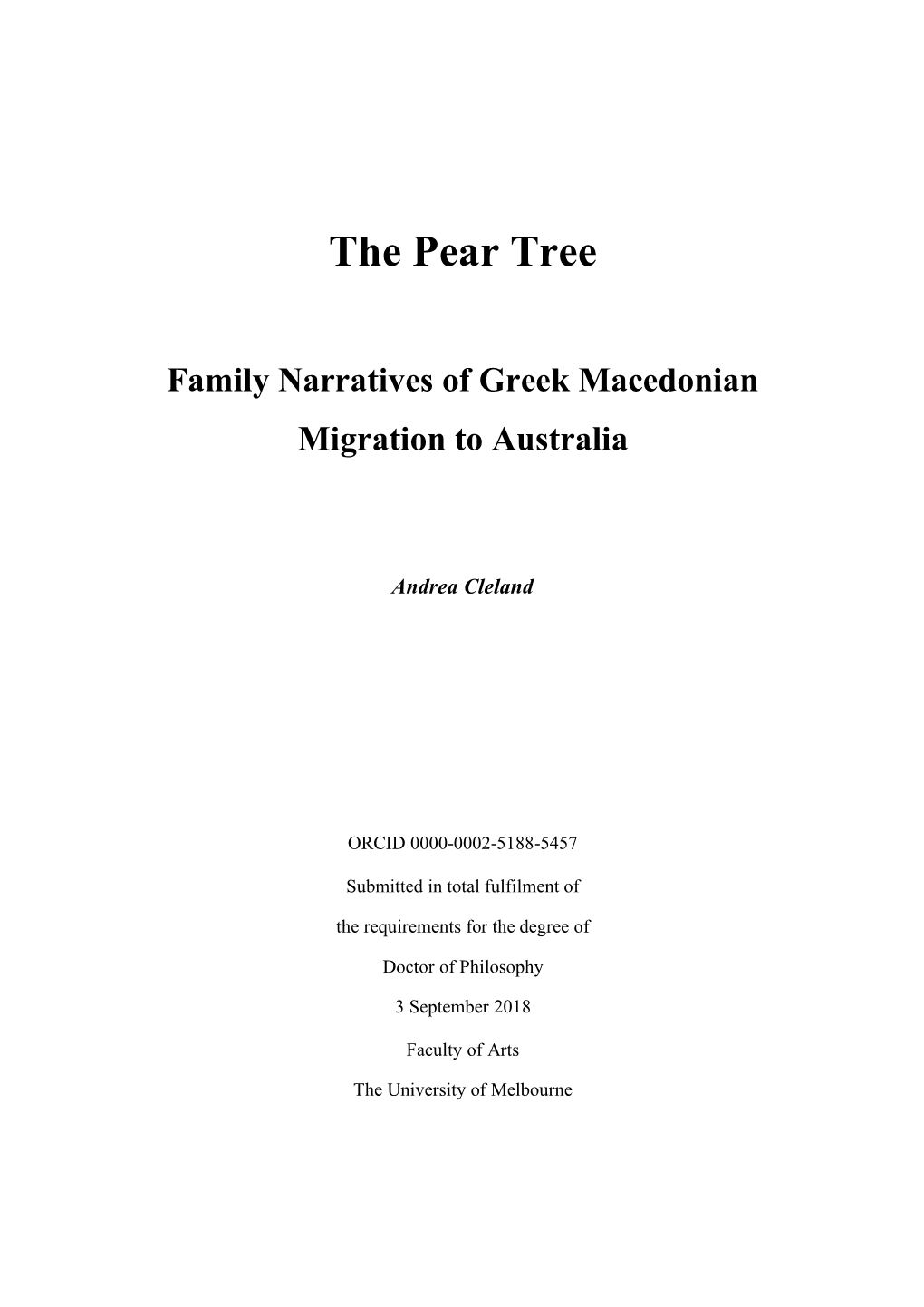 The Pear Tree: Family Narratives of Greek Macedonian Migration to Australia