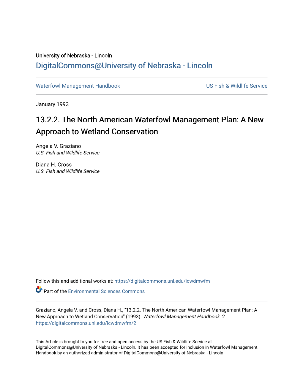 13.2.2. the North American Waterfowl Management Plan: a New Approach to Wetland Conservation