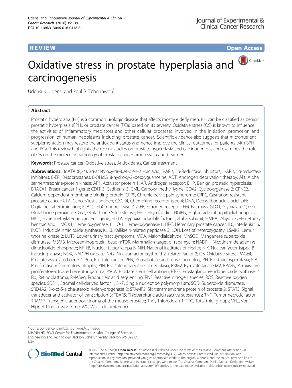 Oxidative Stress in Prostate Hyperplasia and Carcinogenesis Udensi K