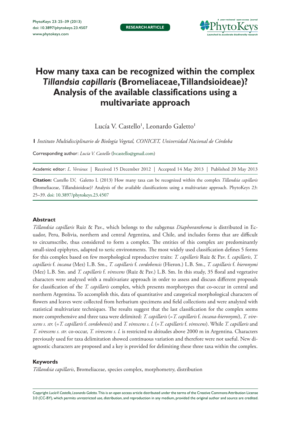 (Bromeliaceae, Tillandsioideae)? Analysis of the Available Classifications Using a Multivariate Approach