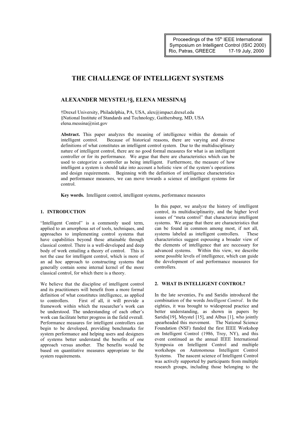 The Challenge of Intelligent Systems