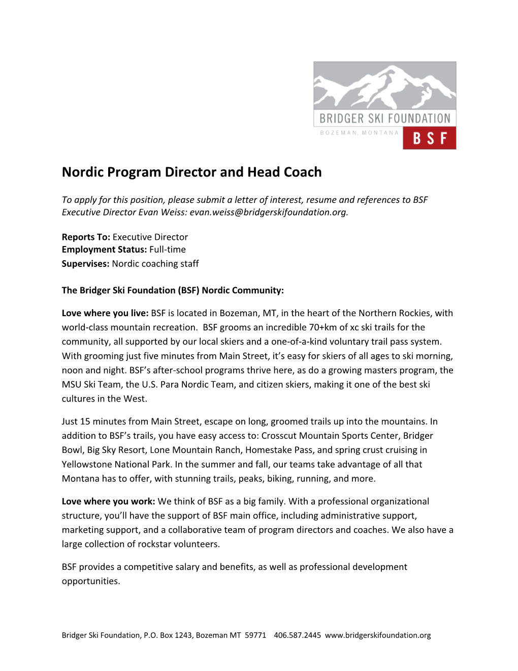Nordic Program Director and Head Coach