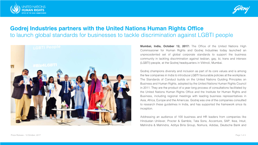 Godrej Industries Partners with the United Nations Human Rights Office to Launch Global Standards for Businesses to Tackle Discrimination Against LGBTI People