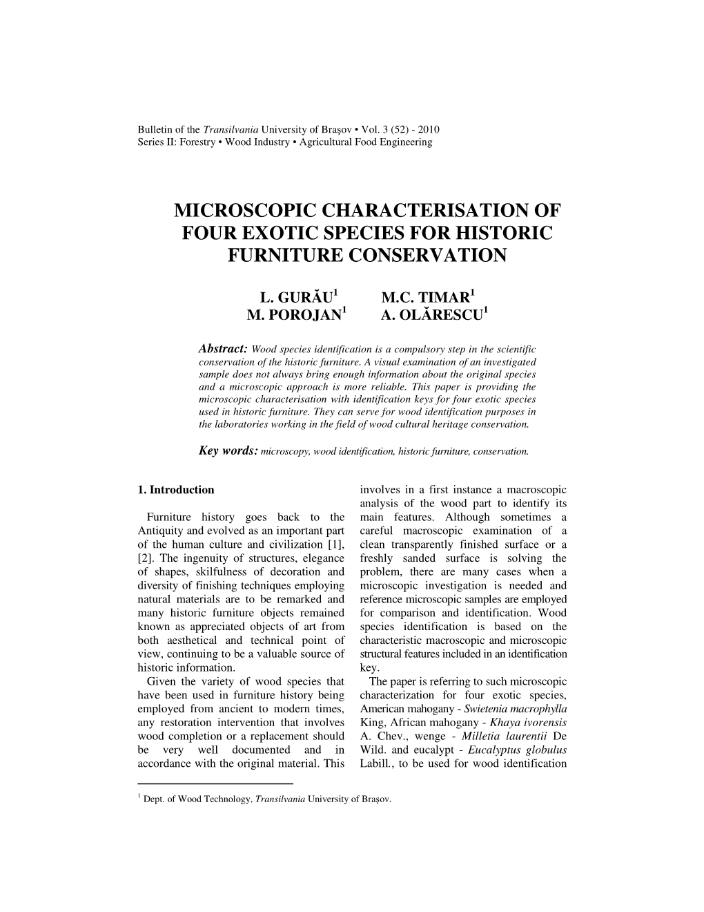 Microscopic Characterisation of Four Exotic Species for Historic Furniture Conservation