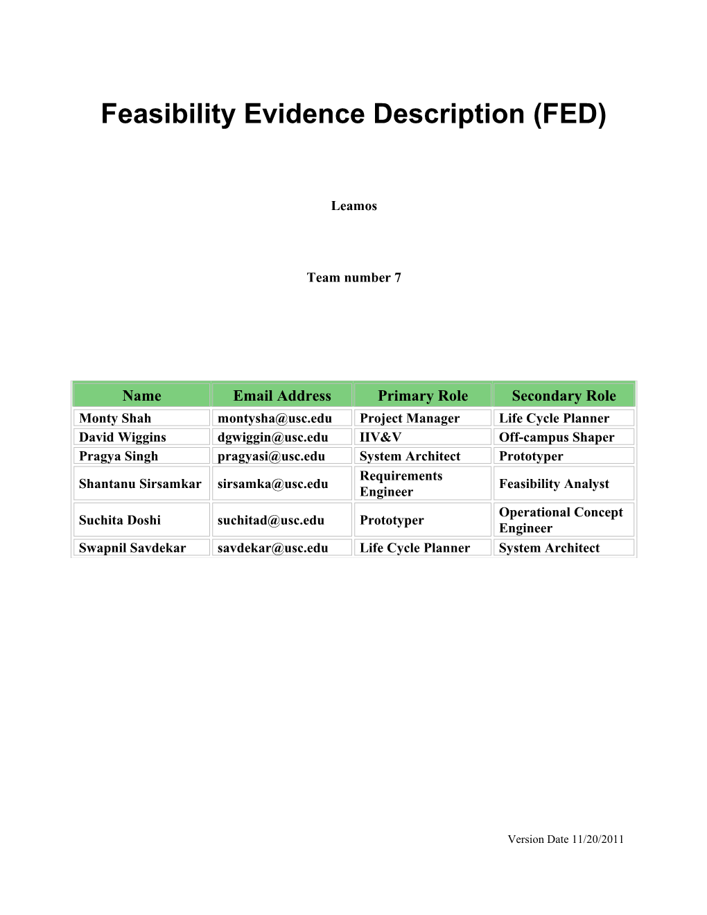 Feasibility Evidence Description (FED) for NDI/ NCS Version 3.0