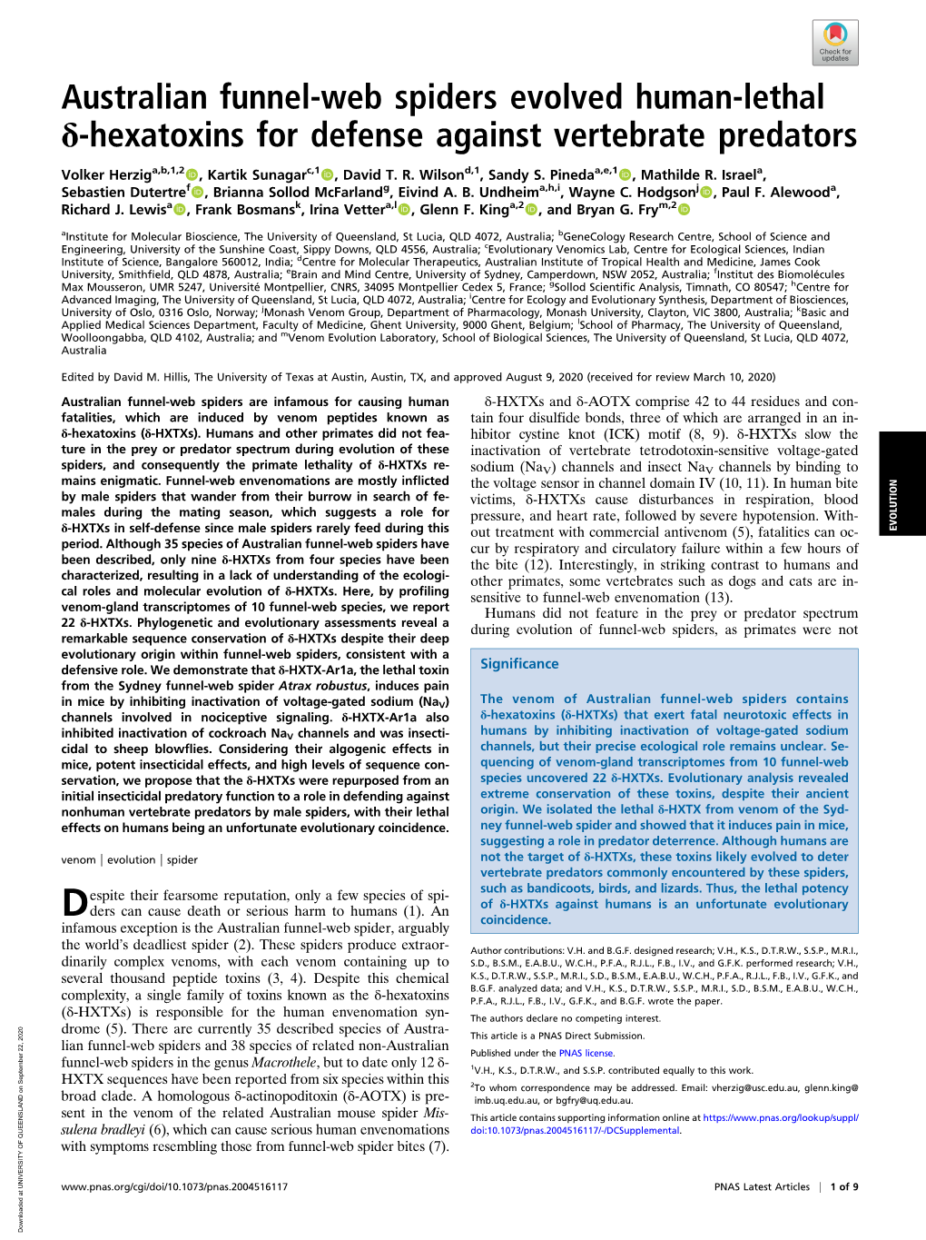 Australian Funnel-Web Spiders Evolved Human-Lethal Δ-Hexatoxins for Defense Against Vertebrate Predators