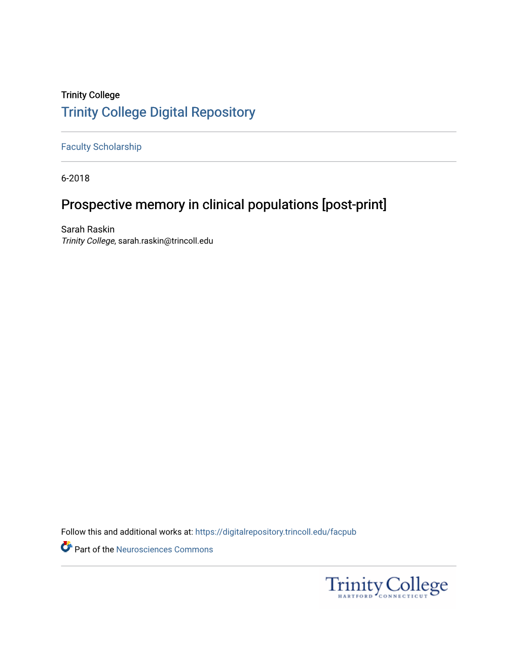 Prospective Memory in Clinical Populations [Post-Print]