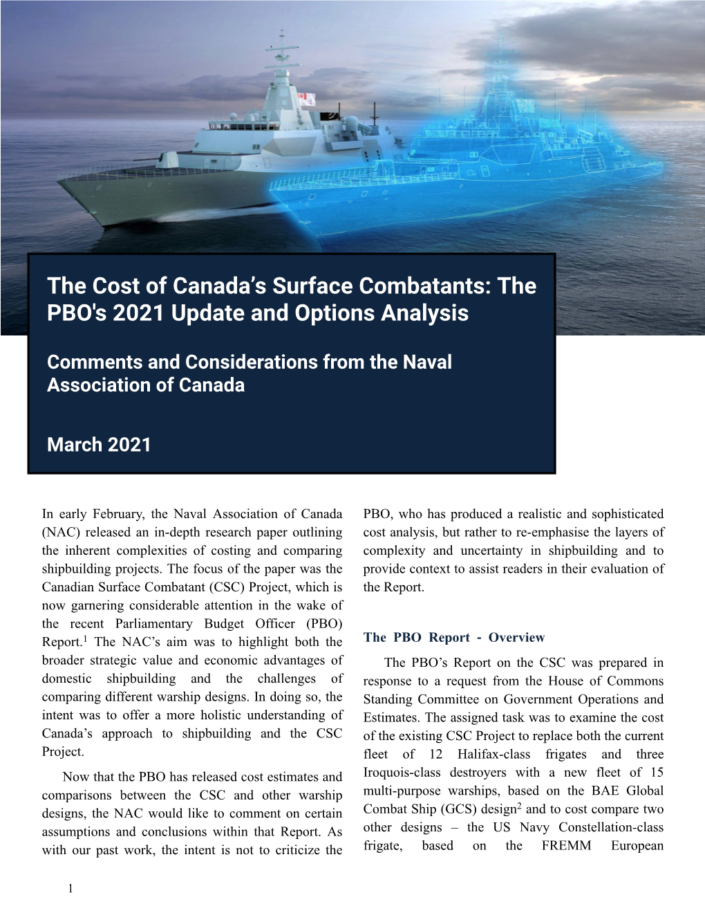 Read the NAC's Response to the PBO's February Report on the Canadian Surface Combatant Program