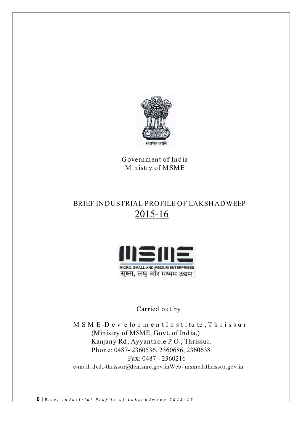 Brief Industrial Profile of Lakshadweep 2015-16