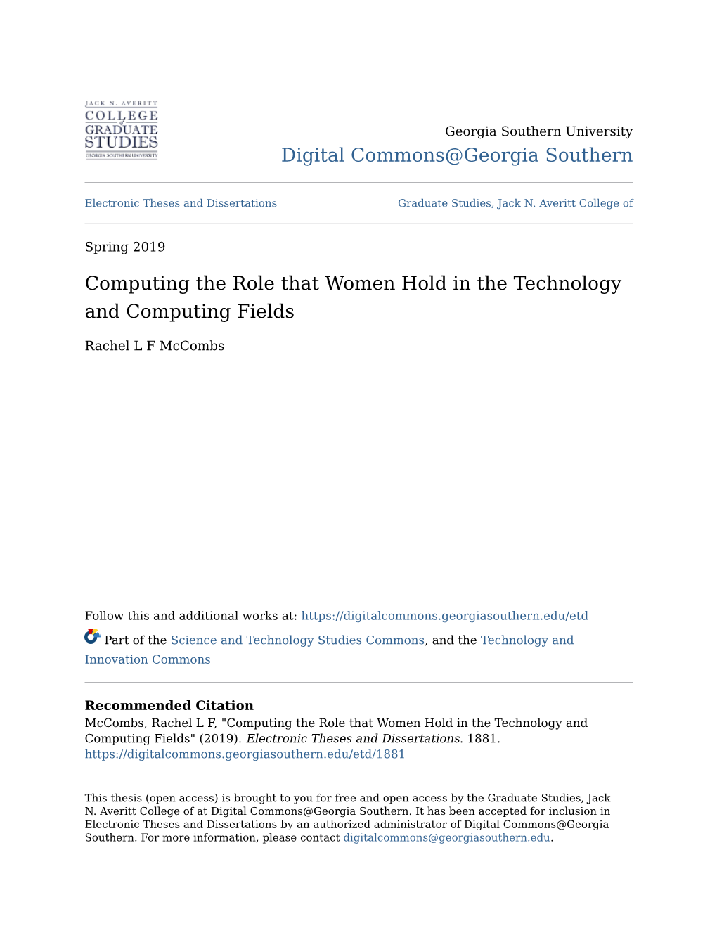 Computing the Role That Women Hold in the Technology and Computing Fields