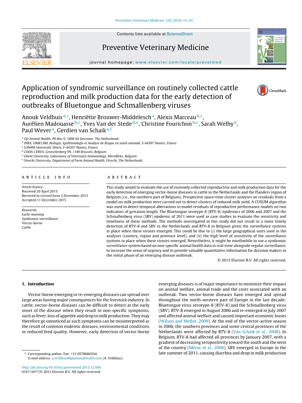 Application of Syndromic Surveillance on Routinely Collected Cattle