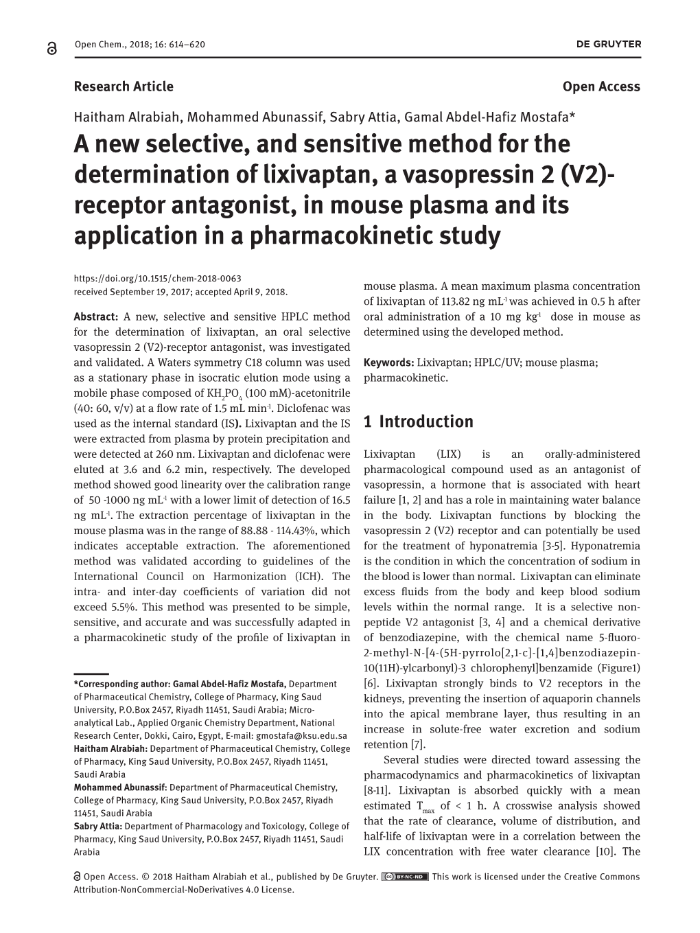 (V2)- Receptor Antagonist, in Mouse P