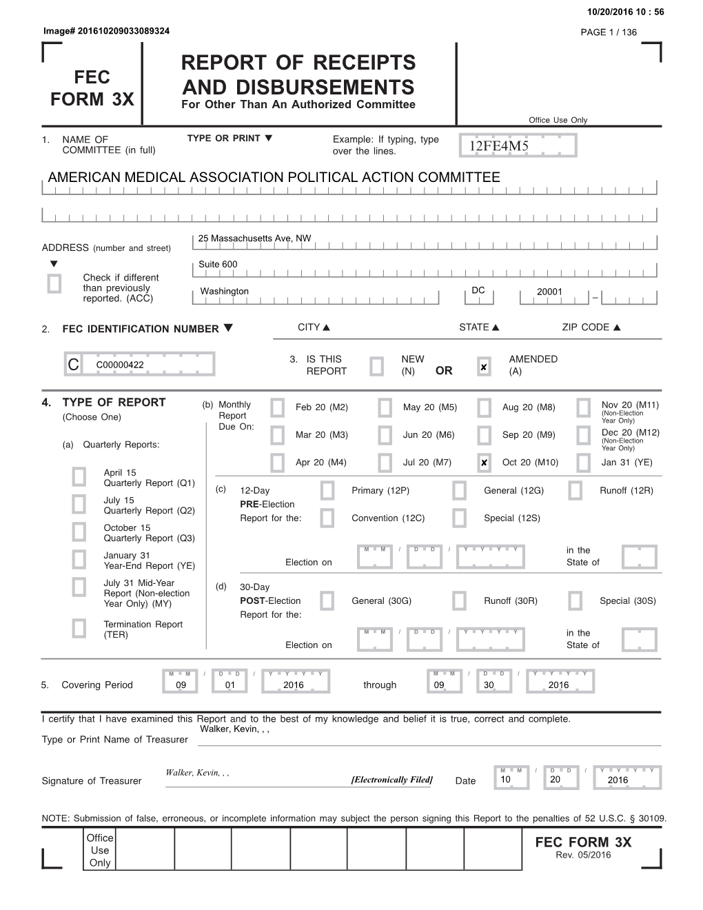 Fec Form 3X Report of Receipts and Disbursements