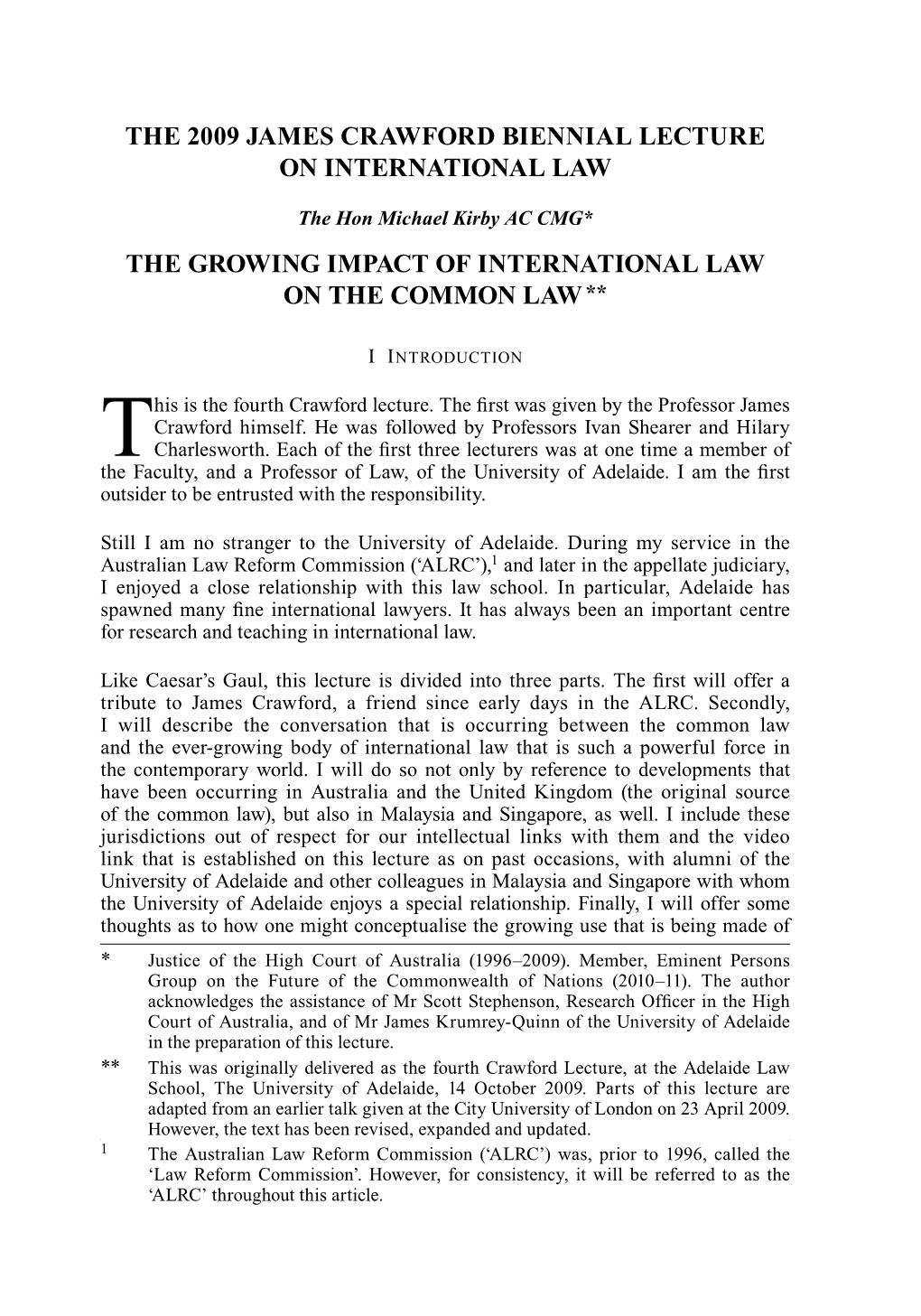 The 2009 James Crawford Biennial Lecture on International Law