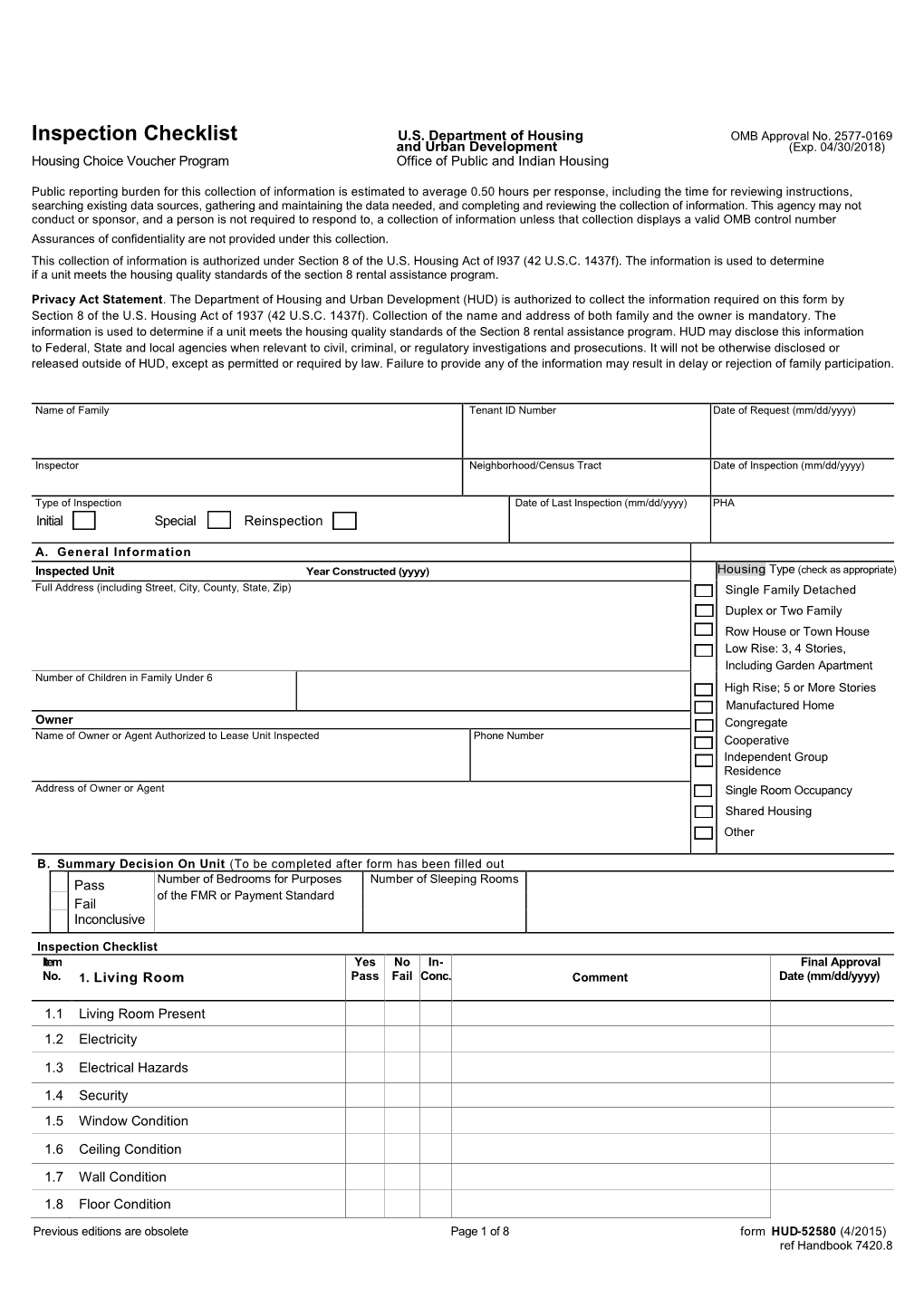 Inspection Checklist U.S