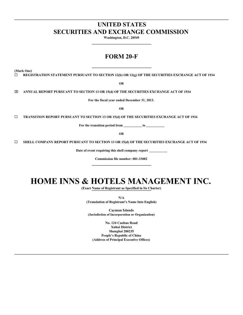 Home Inns & Hotels Management Inc