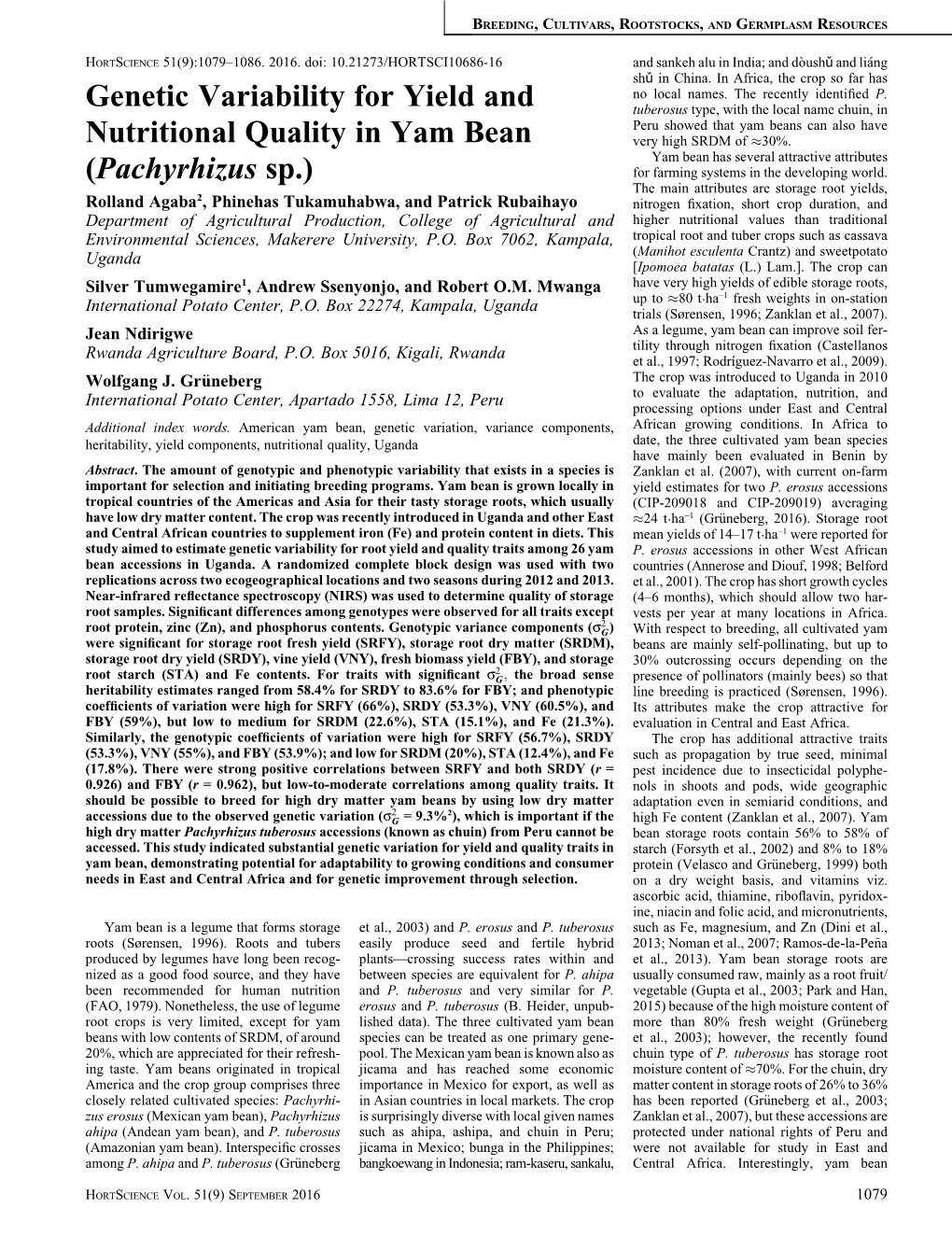 Genetic Variability for Yield and Nutritional Quality in Yam Bean