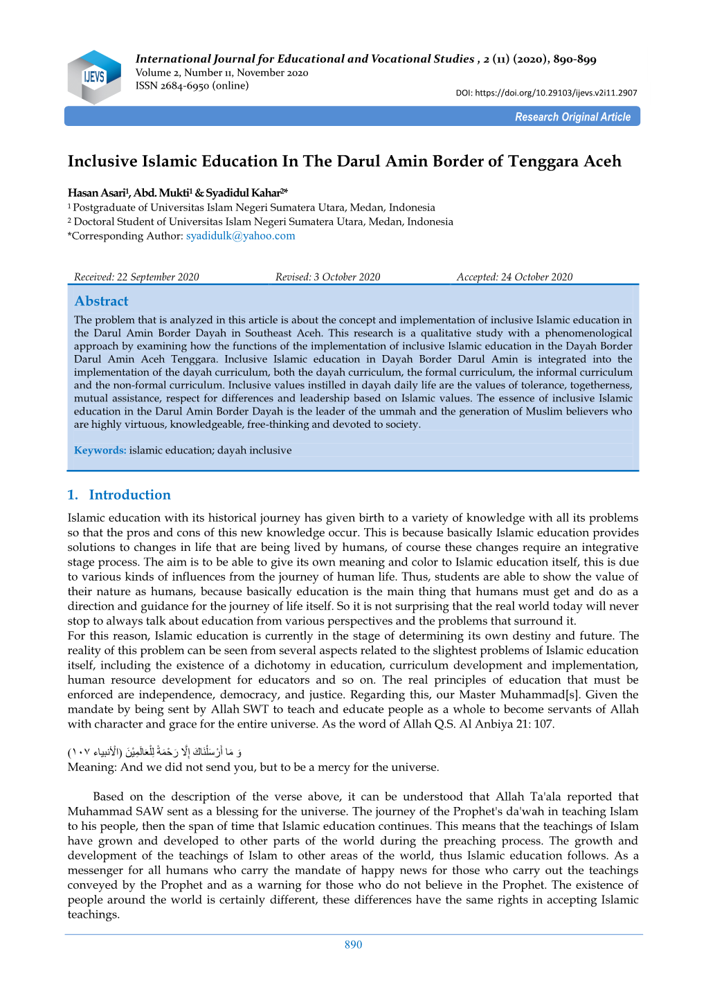 Inclusive Islamic Education in the Darul Amin Border of Tenggara Aceh