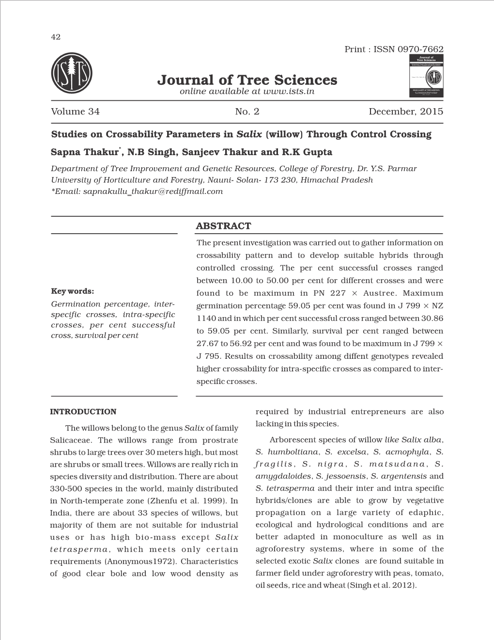 Journal of Tree Sciences