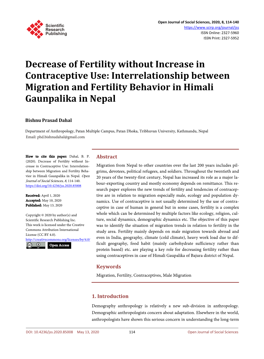 Decrease of Fertility Without Increase in Contraceptive Use: Interrelationship Between Migration and Fertility Behavior in Himali Gaunpalika in Nepal