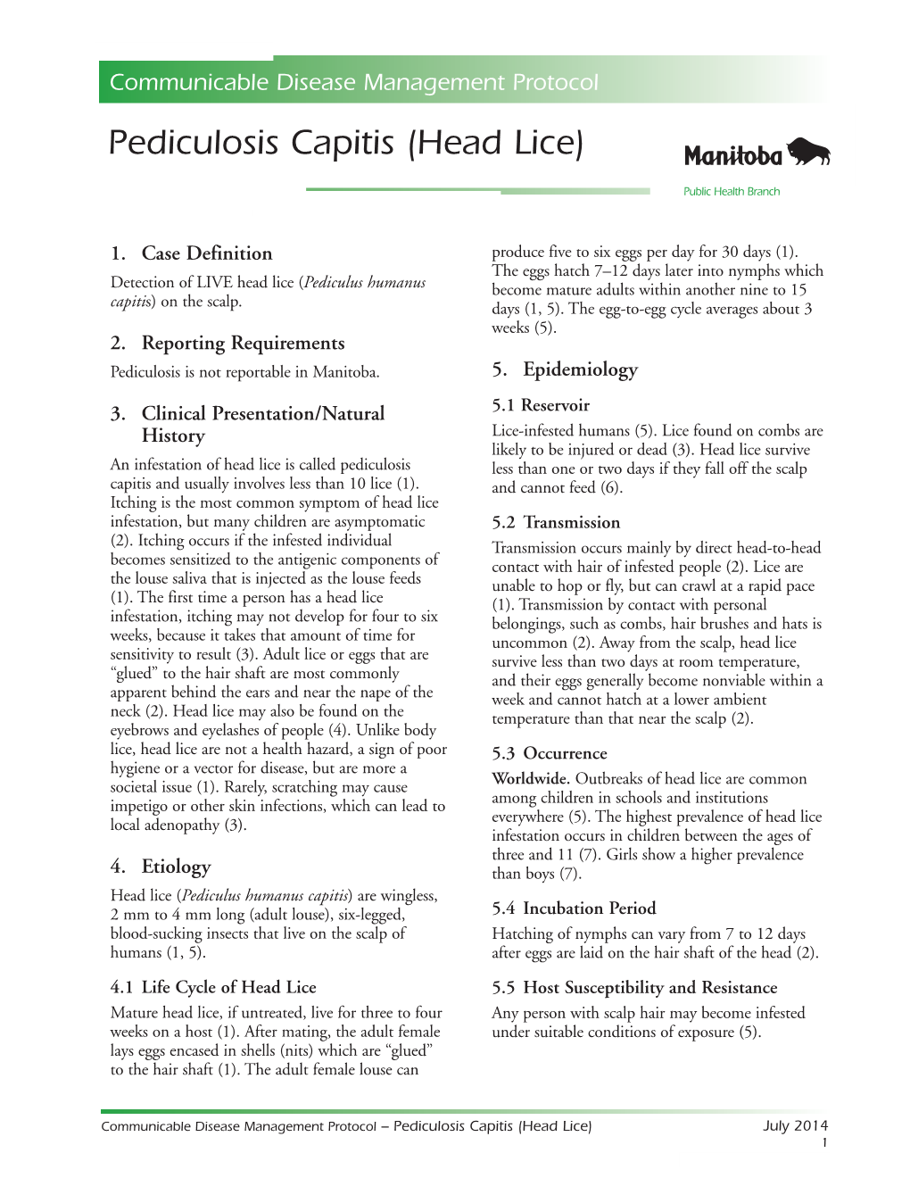 Pediculosis Capitis (Head Lice) Protocol