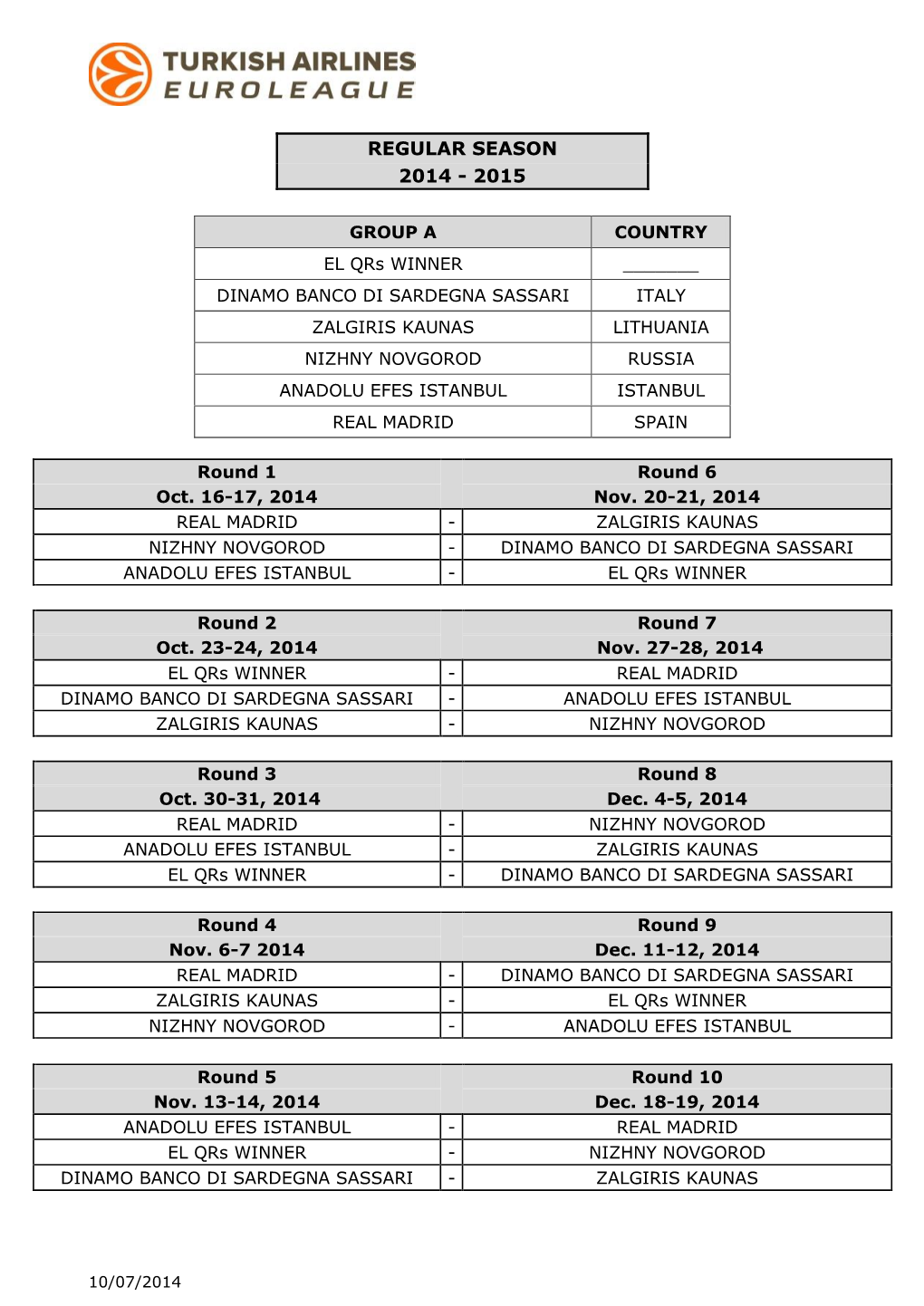 Euroleague Regular Season