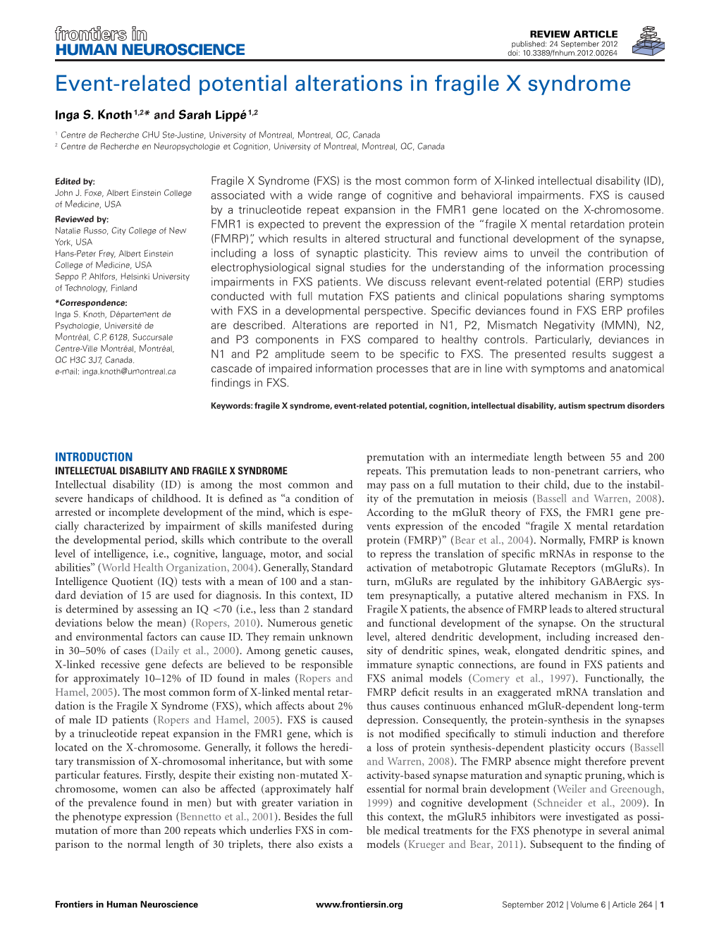 Event-Related Potential Alterations in Fragile X Syndrome