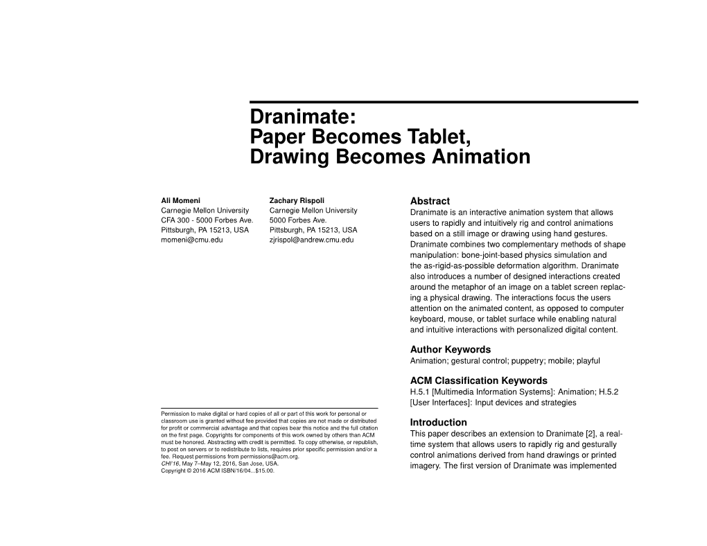 Dranimate: Paper Becomes Tablet, Drawing Becomes Animation