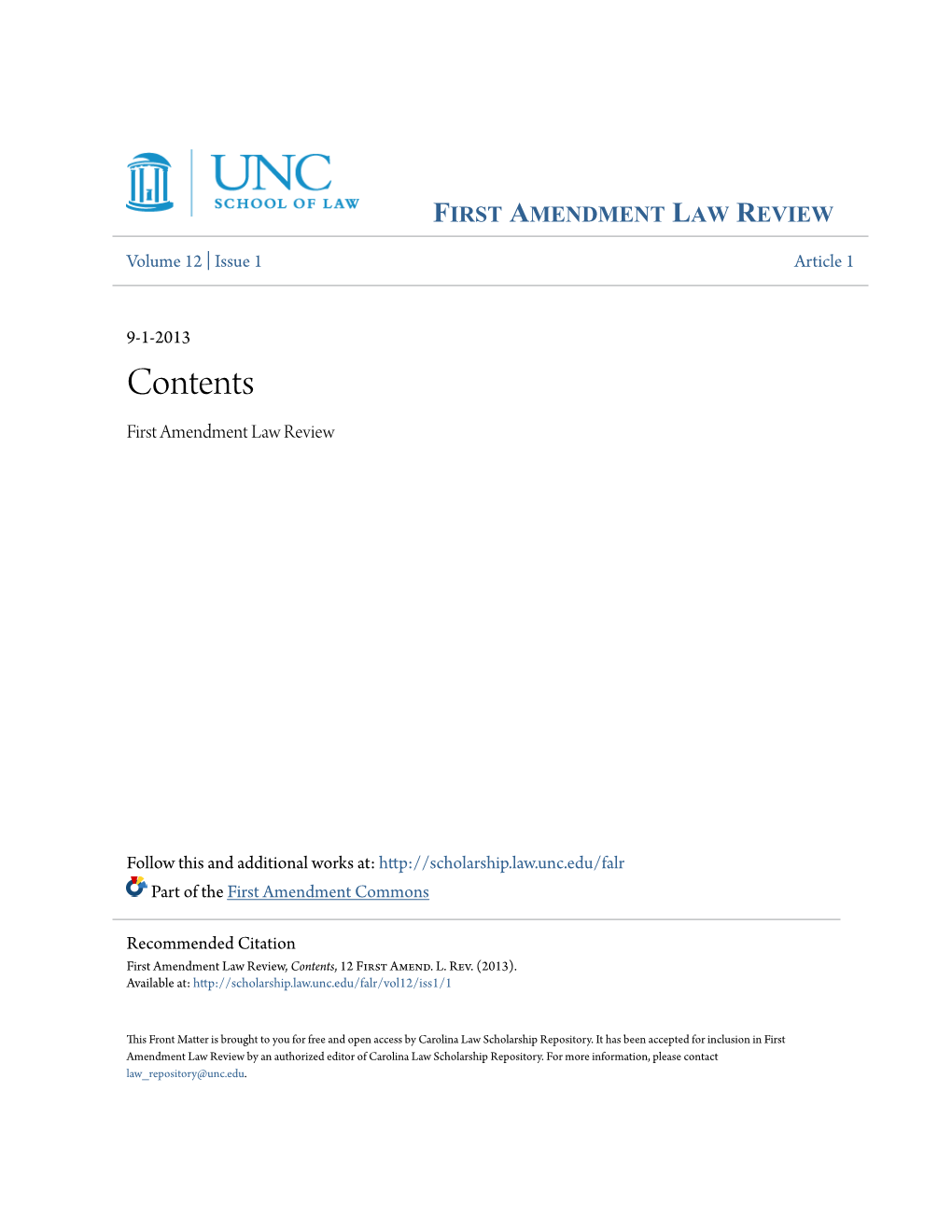 Contents First Amendment Law Review